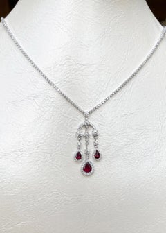 Unheated Ruby with Diamond Necklace set in Platinum 950 Settings