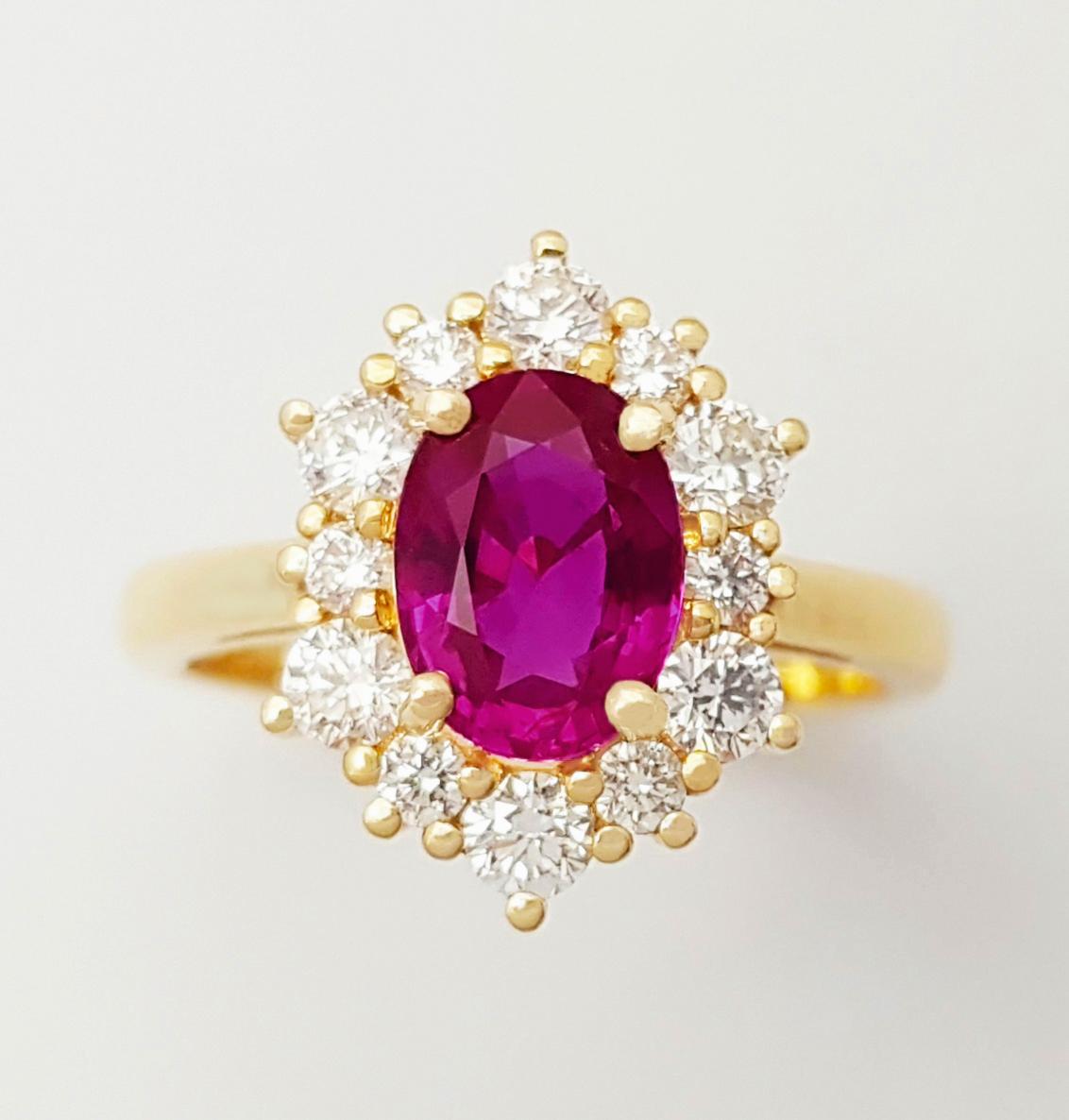 Anello con rubino non riscaldato e diamante con montatura in oro 18 carati in vendita 6
