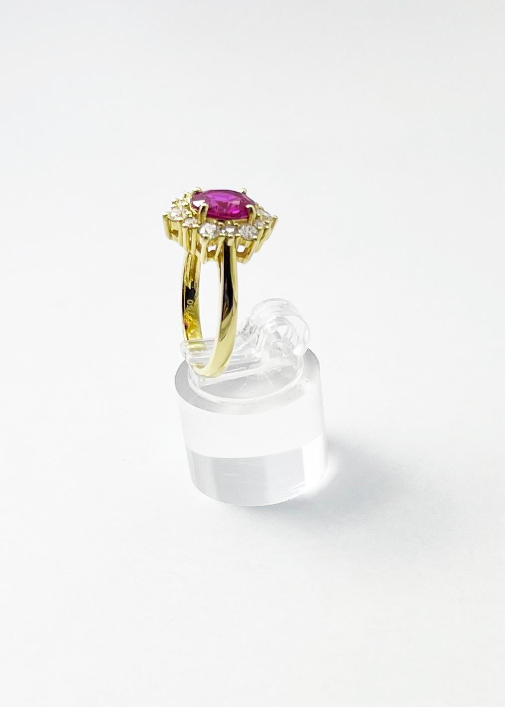 Anello con rubino non riscaldato e diamante con montatura in oro 18 carati in vendita 7