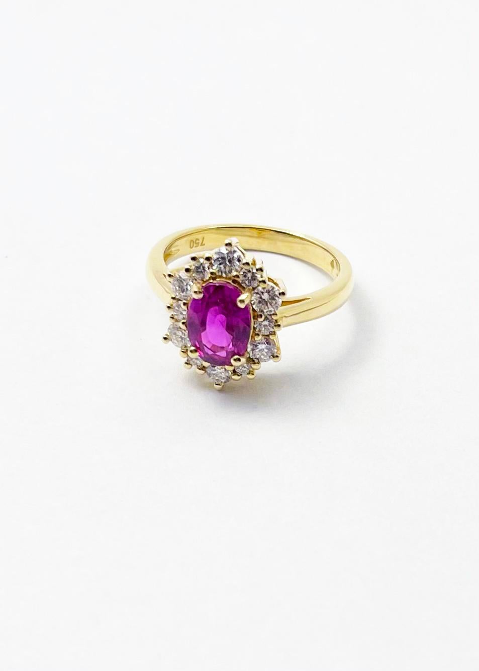 Anello con rubino non riscaldato e diamante con montatura in oro 18 carati in vendita 8