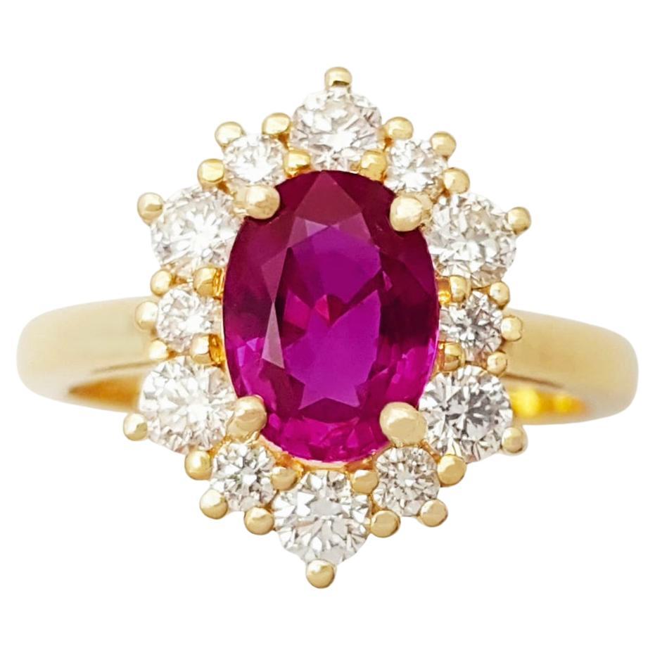 Anello con rubino non riscaldato e diamante con montatura in oro 18 carati