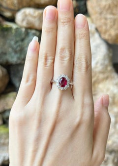 Unheated Ruby with Diamond Ring set in 18K White Gold Settings