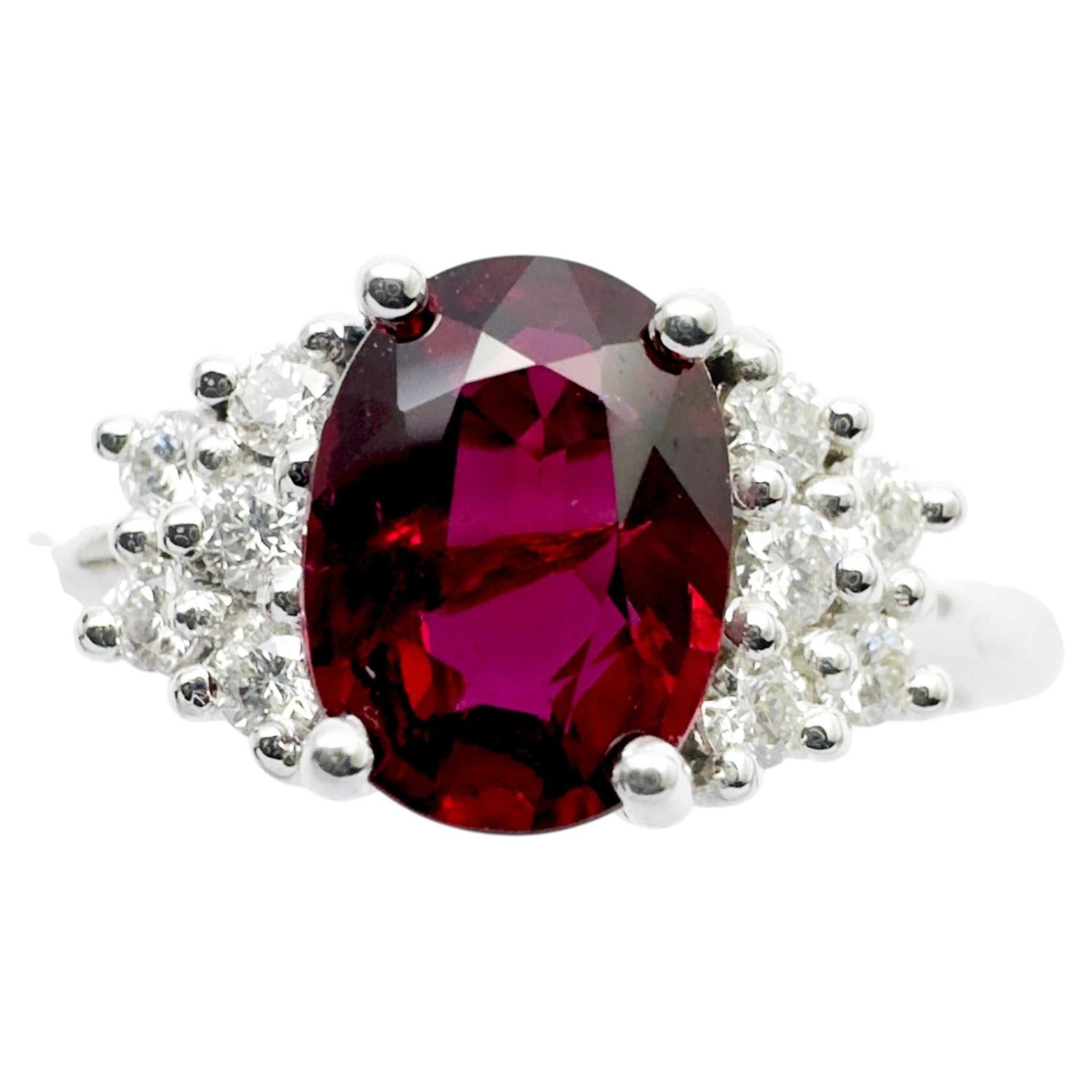 Unheated Ruby with Diamond Ring set in Platinum 950 Settings