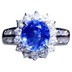 Eostre Unheated Sapphire 3.491 CT and Diamond Platinum Ring