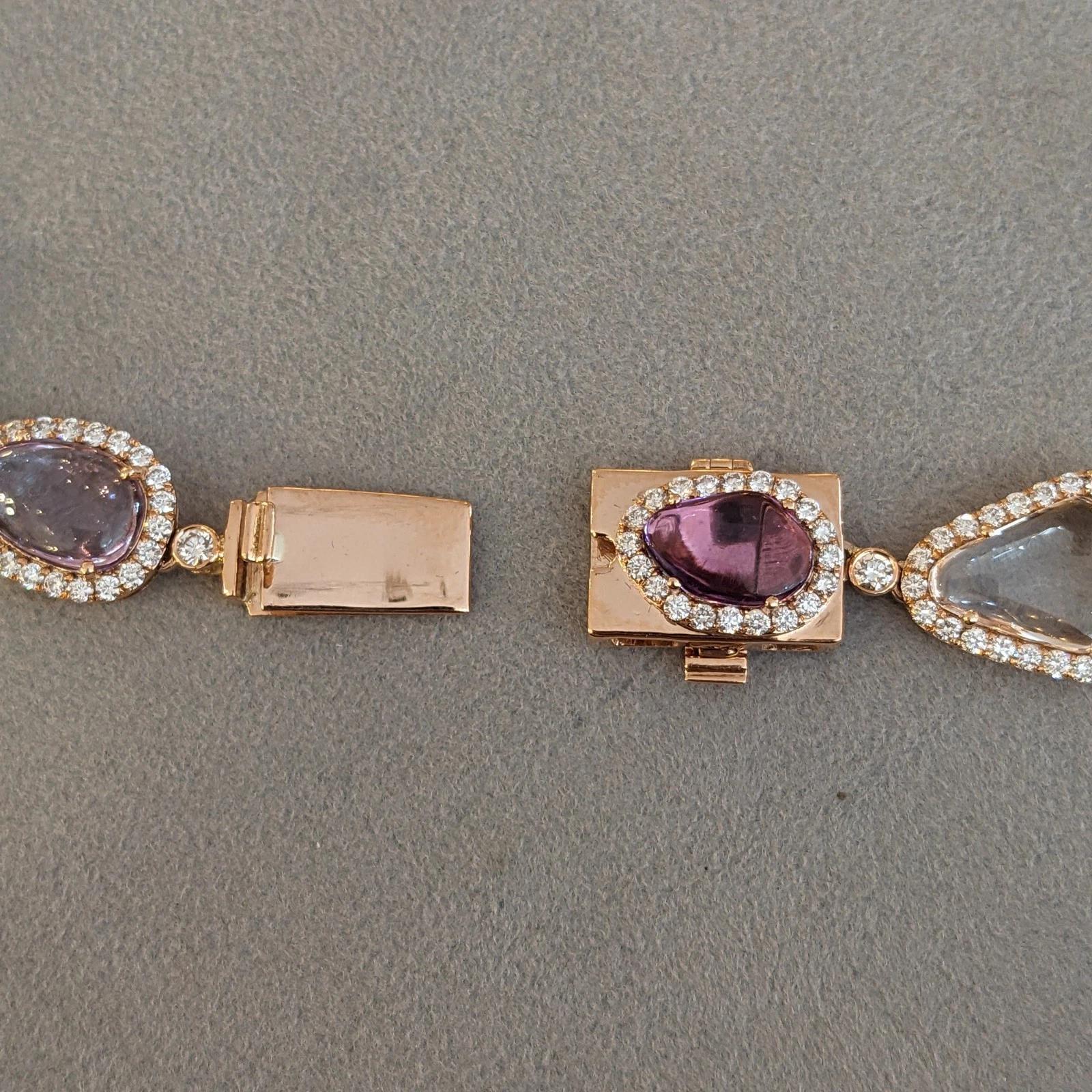 Collana di zaffiri e diamanti non riscaldati in oro rosa 18k in vendita 4