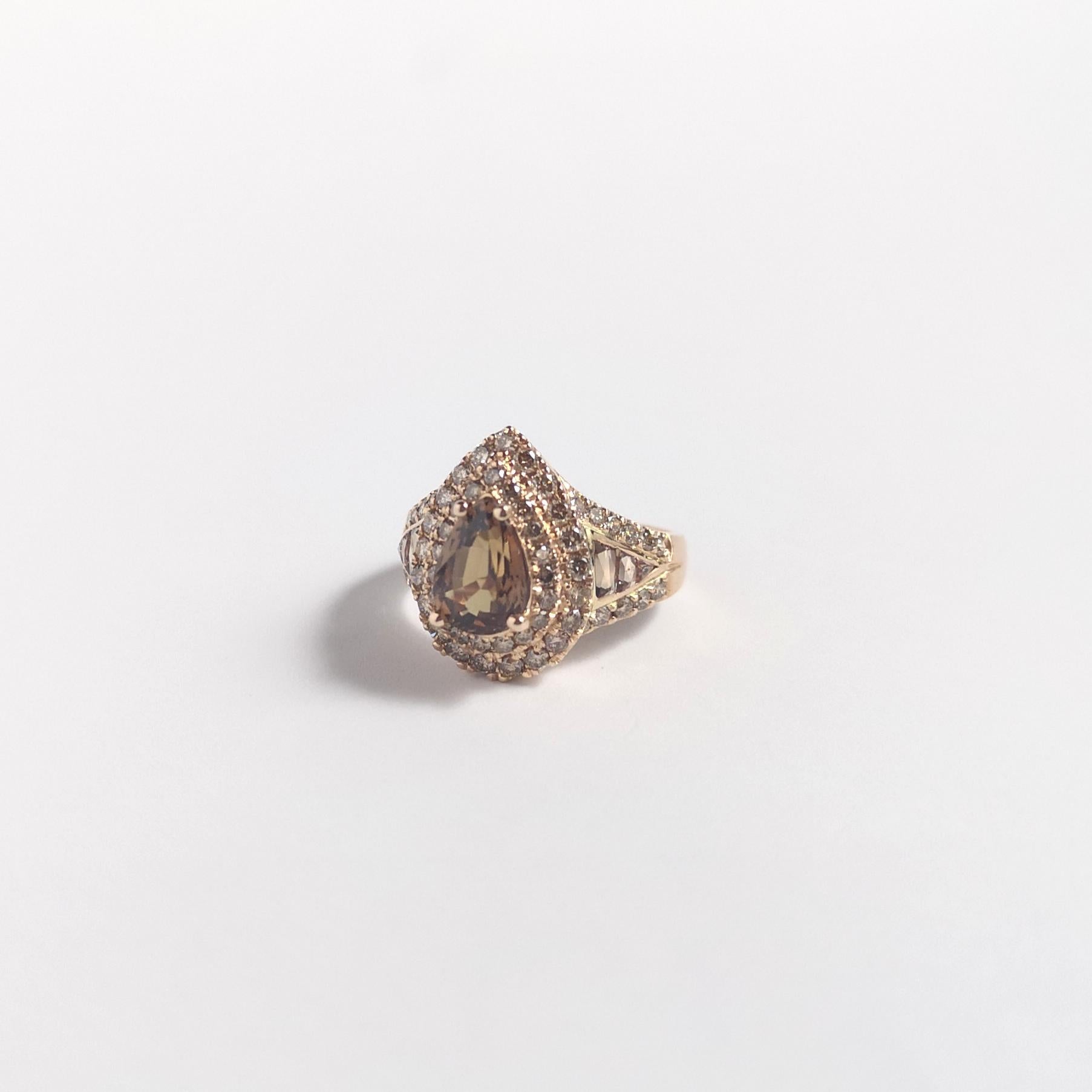 Unheated Brown Sapphire, Brown Sapphire and Brown Diamond Ring in 18K Rose Gold For Sale 4