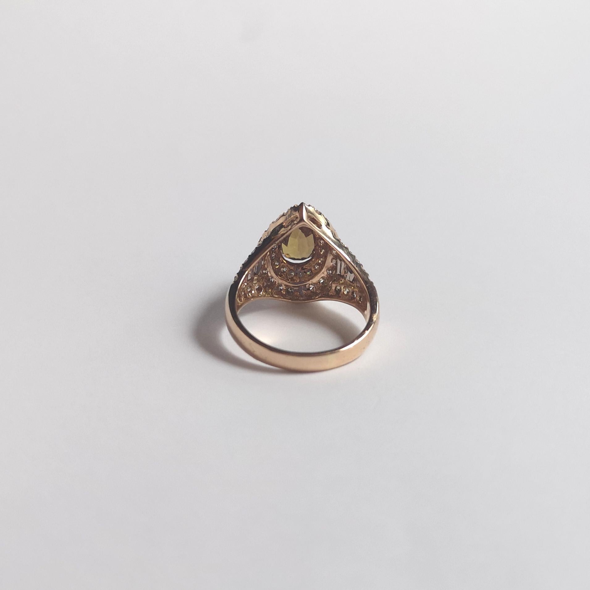 Unheated Brown Sapphire, Brown Sapphire and Brown Diamond Ring in 18K Rose Gold For Sale 5