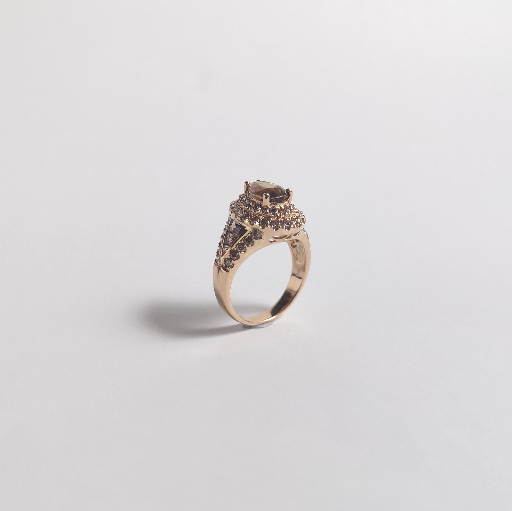 Unheated Brown Sapphire, Brown Sapphire and Brown Diamond Ring in 18K Rose Gold For Sale 6