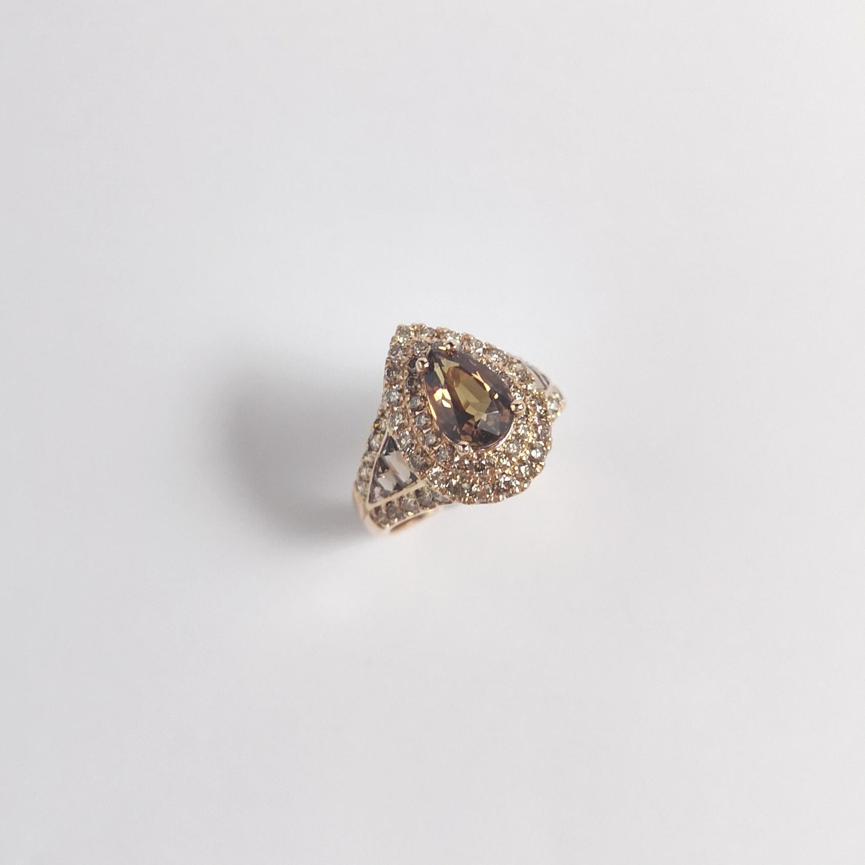Unheated Brown Sapphire, Brown Sapphire and Brown Diamond Ring in 18K Rose Gold For Sale 7