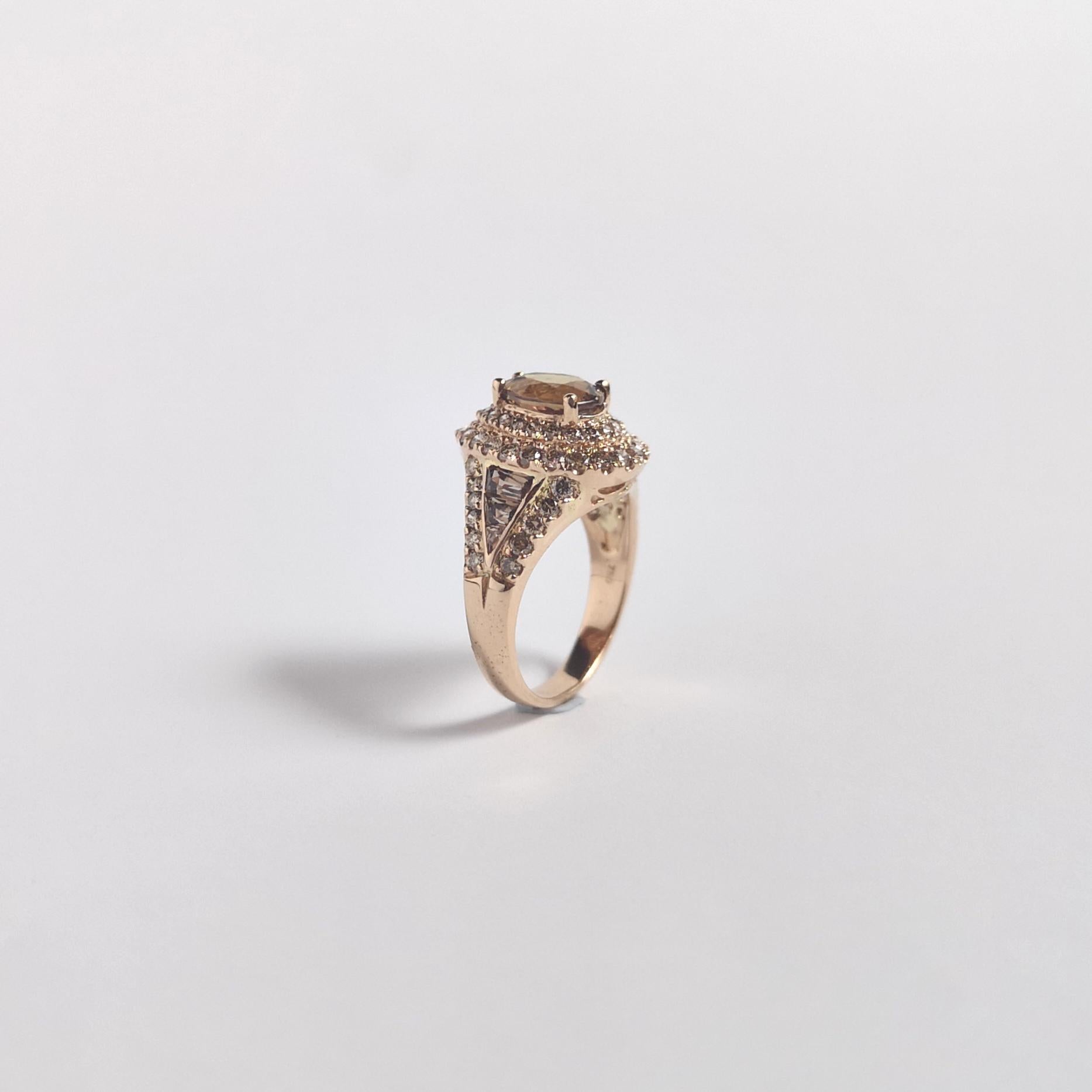 Unheated Brown Sapphire, Brown Sapphire and Brown Diamond Ring in 18K Rose Gold For Sale 8