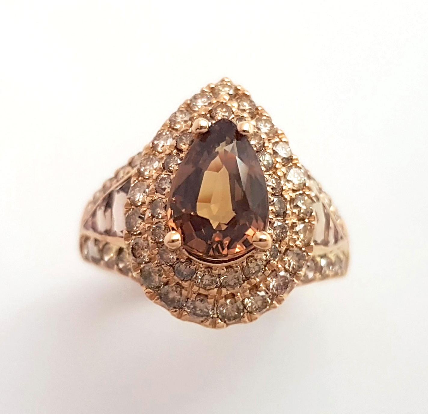 Unheated Brown Sapphire, Brown Sapphire and Brown Diamond Ring in 18K Rose Gold For Sale 9