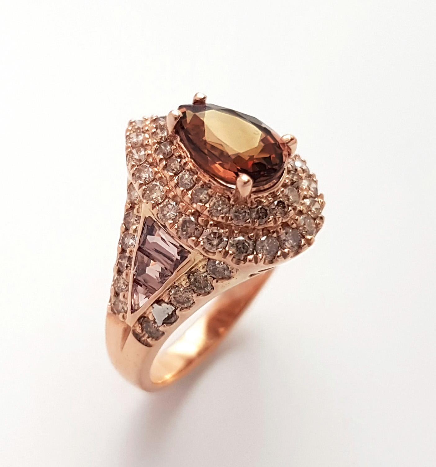 Unheated Brown Sapphire, Brown Sapphire and Brown Diamond Ring in 18K Rose Gold For Sale 10