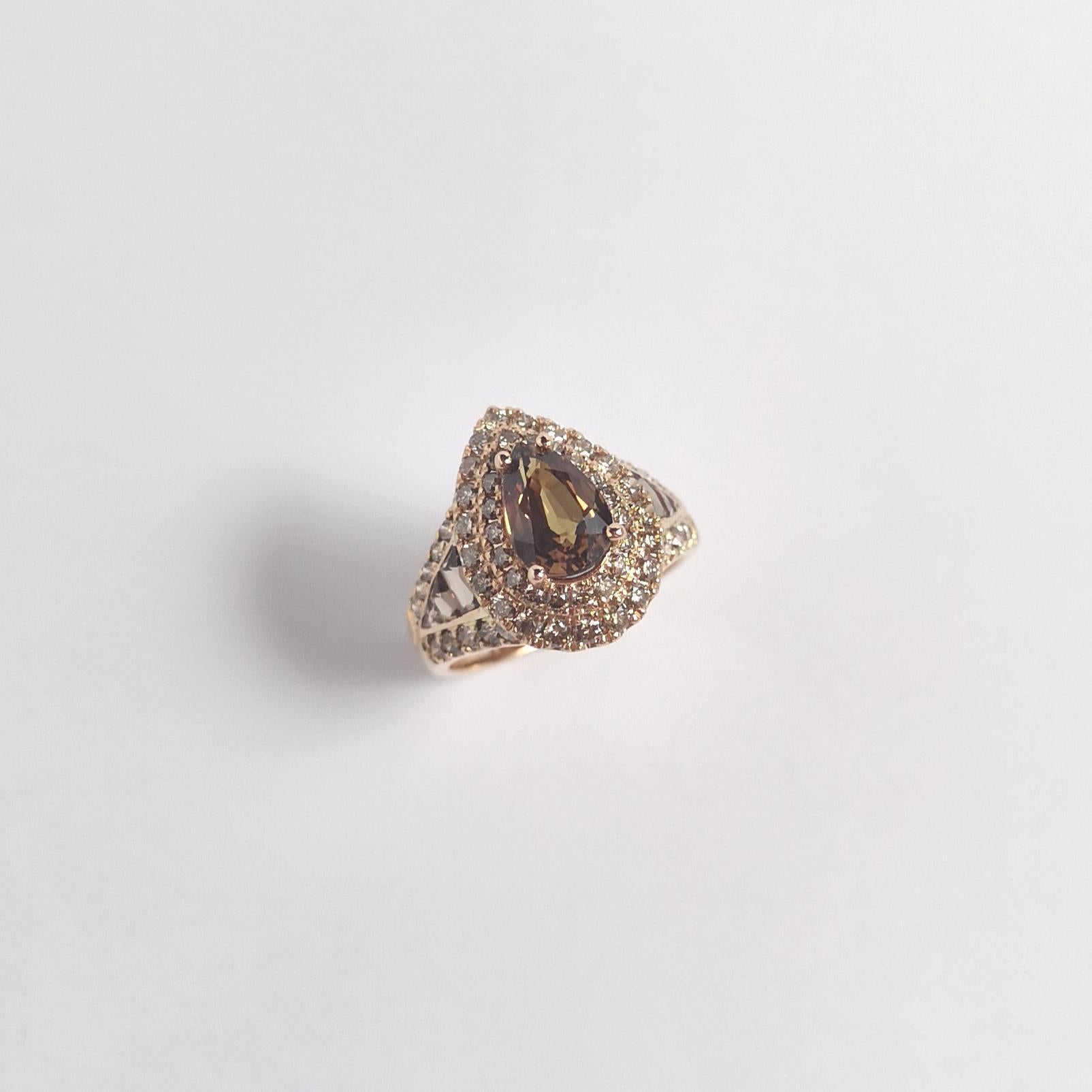 Unheated Brown Sapphire, Brown Sapphire and Brown Diamond Ring in 18K Rose Gold For Sale 11