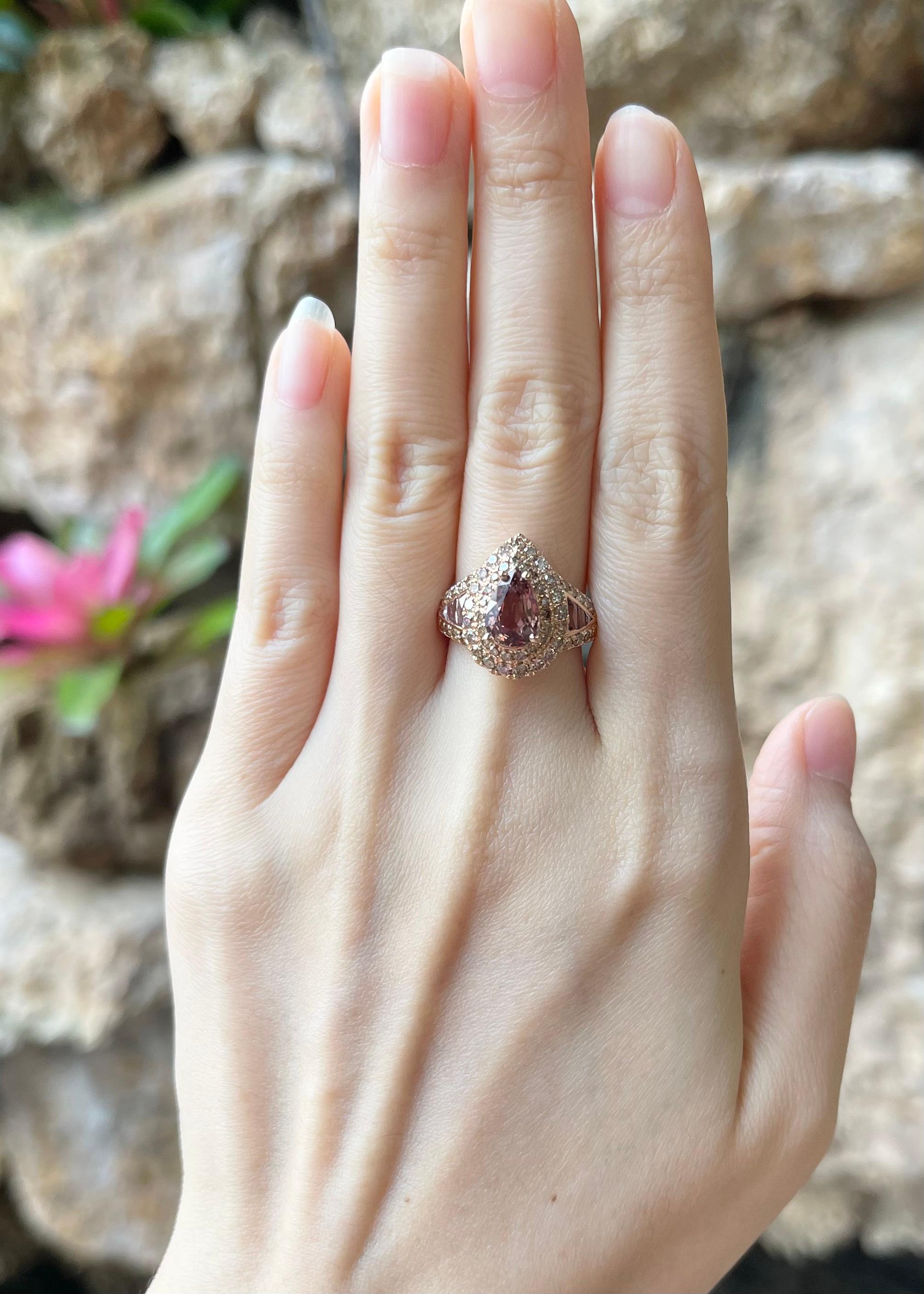 Unheated Brown Sapphire 2.05 carats, Brown Sapphire 0.78 carat and Brown Diamond 1.15 carats Ring set in 18K Rose Gold Settings

Width:  1.3 cm 
Length: 1.7 cm
Ring Size: 54
Total Weight: 6.0 grams

