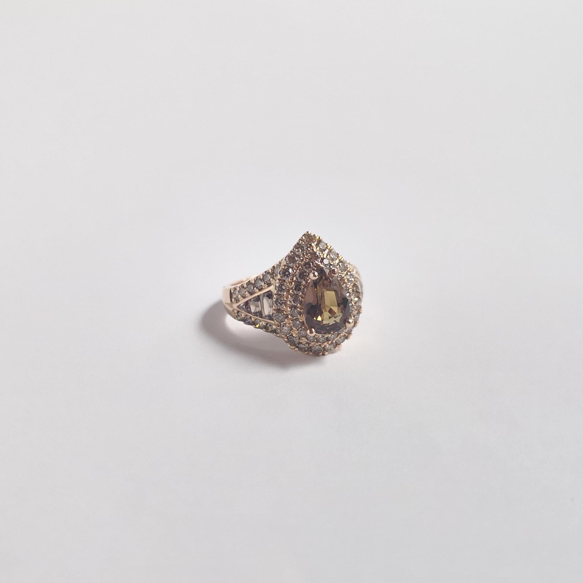 Unheated Brown Sapphire, Brown Sapphire and Brown Diamond Ring in 18K Rose Gold For Sale 2