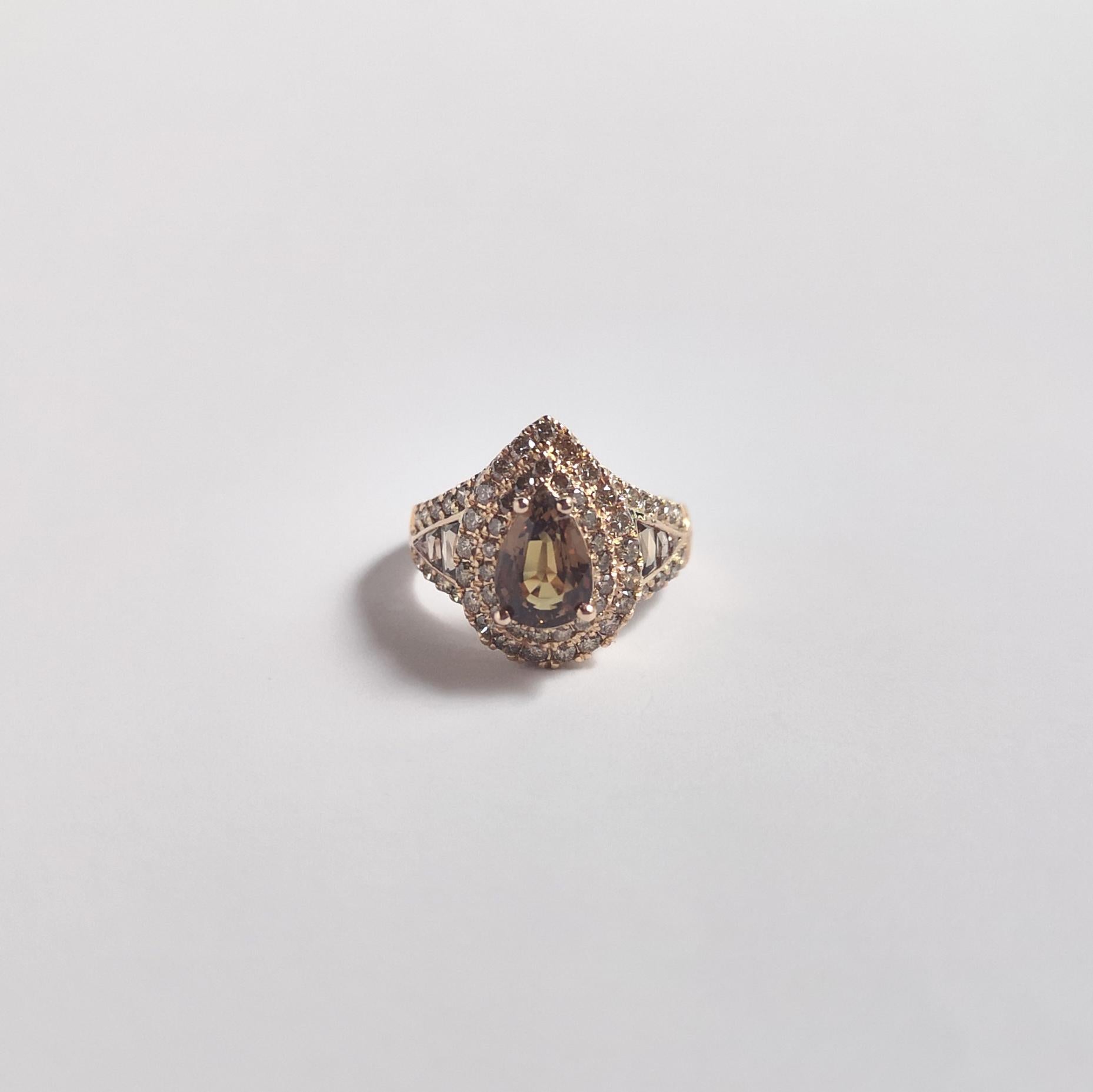 Unheated Brown Sapphire, Brown Sapphire and Brown Diamond Ring in 18K Rose Gold For Sale 3