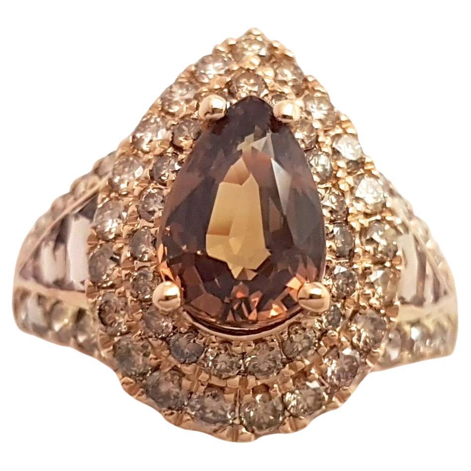 Unheated Brown Sapphire, Brown Sapphire and Brown Diamond Ring in 18K Rose Gold For Sale