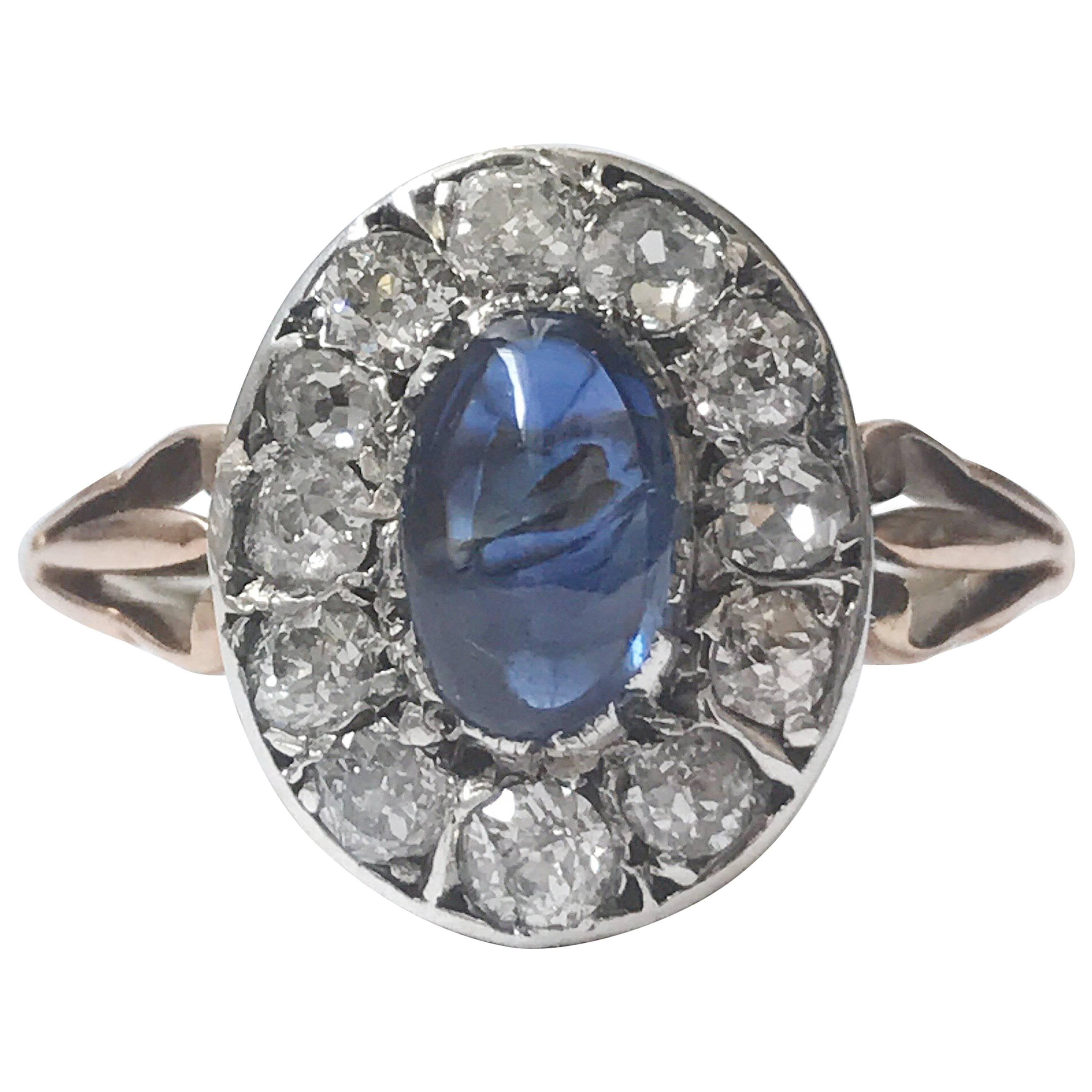 Unheated Sapphire Diamond 18 Karat Ring For Sale
