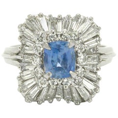 Unheated Sapphire & Diamond Ballerina Ring Over 3 Carat Cornflower Blue Ceylon