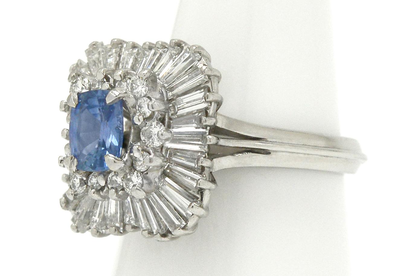 Antique Cushion Cut Unheated Sapphire & Diamond Ballerina Ring Over 3 Carat Cornflower Blue Ceylon