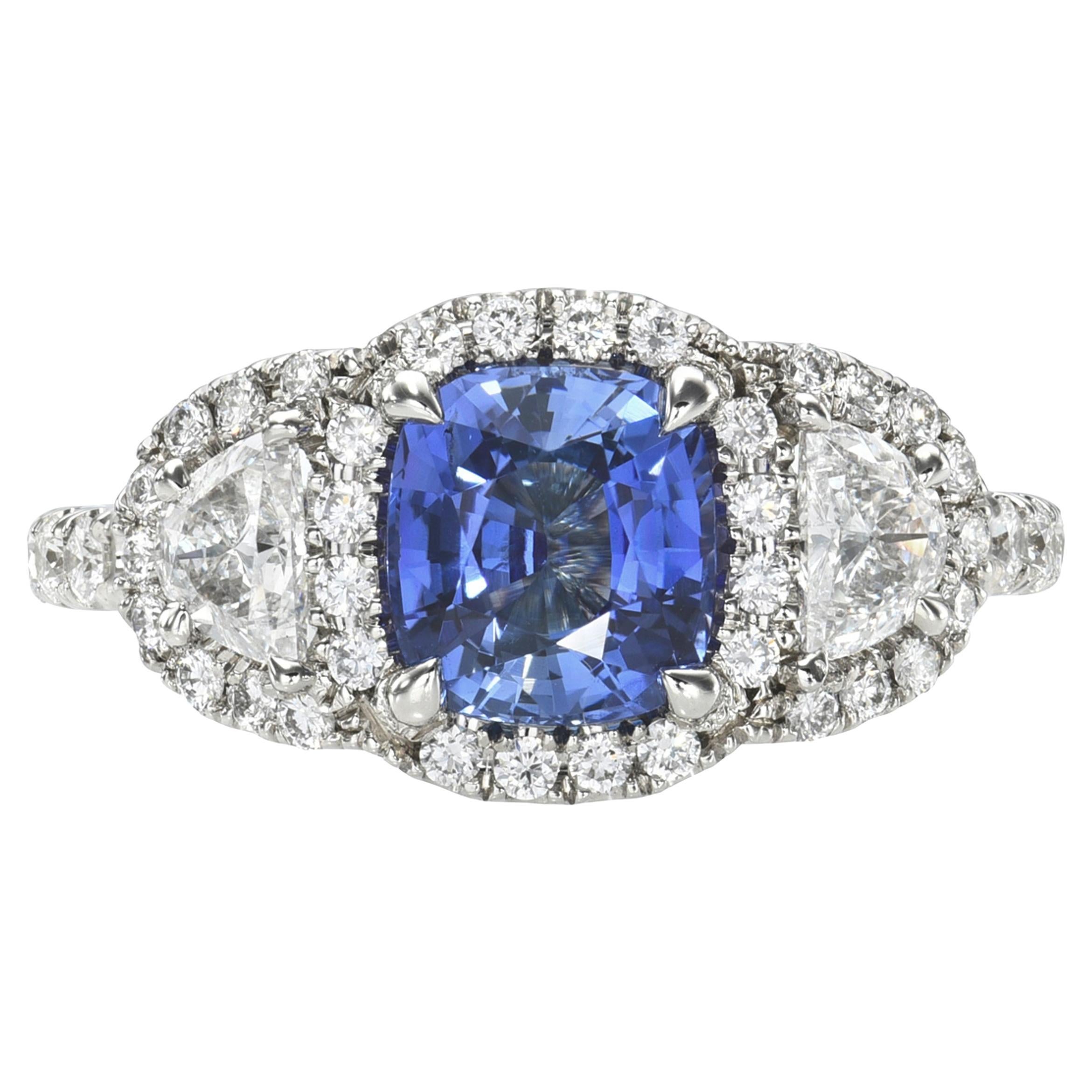 Anello con zaffiro non riscaldato e diamante a cuscino Nature Sri Lanka - Gioielli di lusso