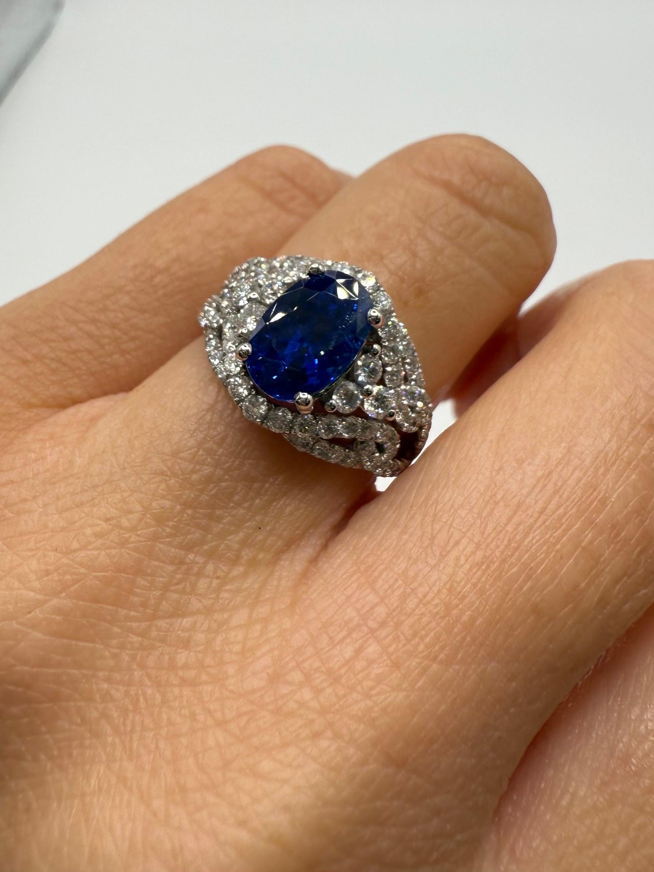 UNHEATED Sapphire Diamond Ring 18KT GAL zertifiziert für Damen oder Herren im Angebot