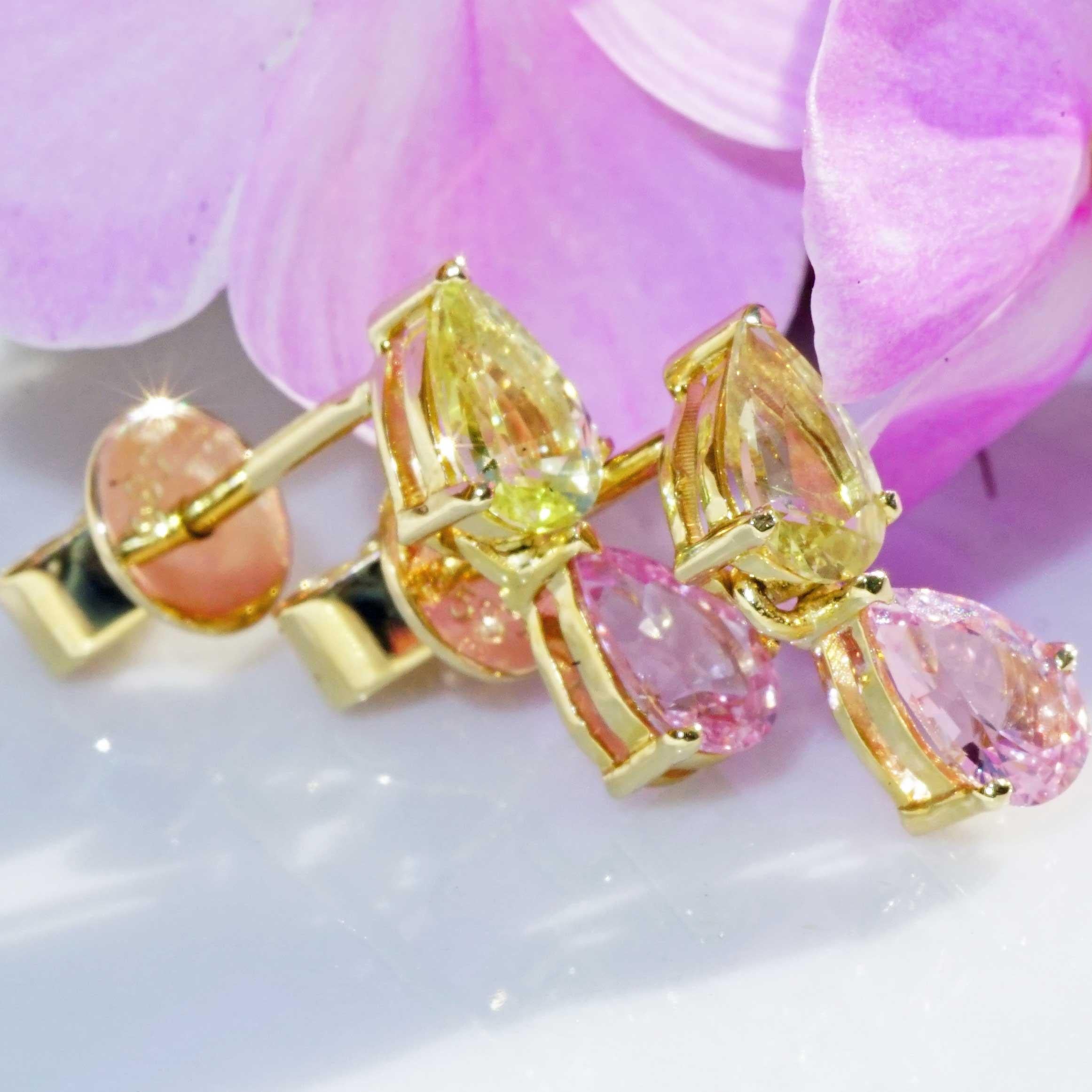 Unheated Sapphire Earrings pink yellow from most famous Ilakaka Mine Madagascar For Sale 4
