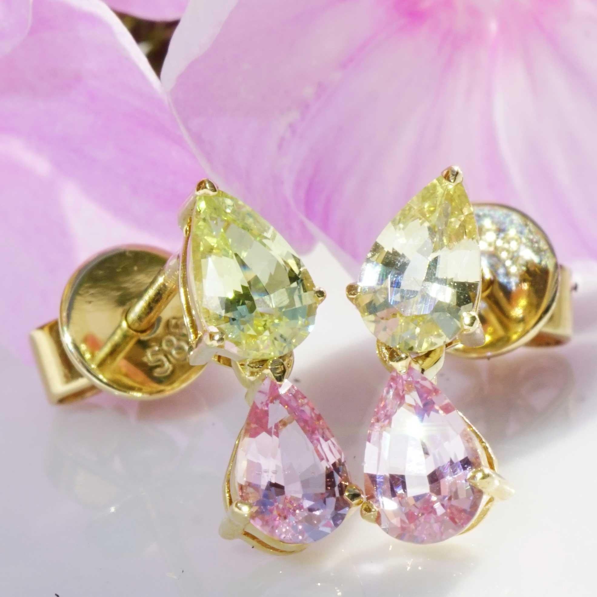 Marquise Cut Unheated Sapphire Earrings pink yellow from most famous Ilakaka Mine Madagascar For Sale