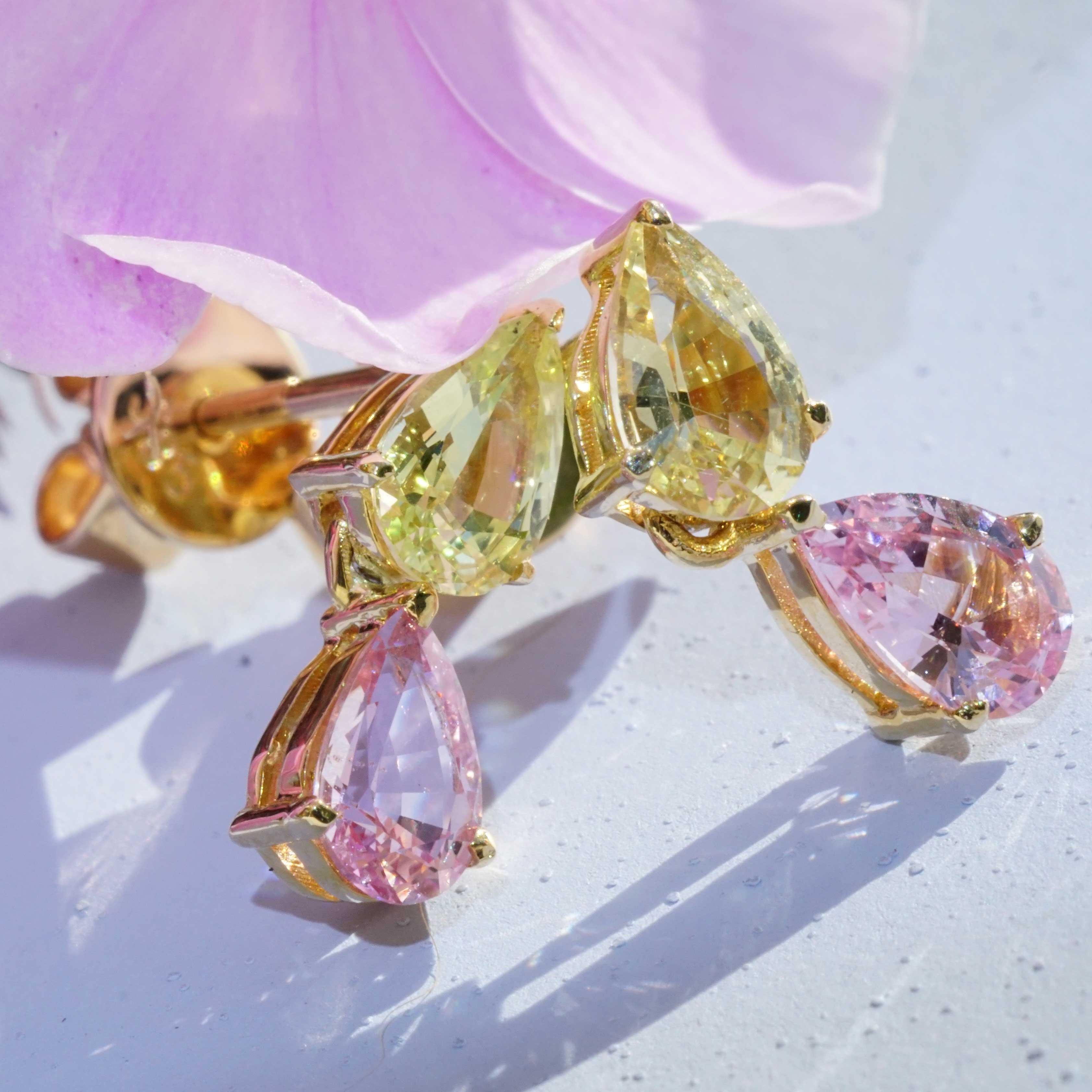Unheated Sapphire Earrings pink yellow from most famous Ilakaka Mine Madagascar In New Condition For Sale In Viena, Viena