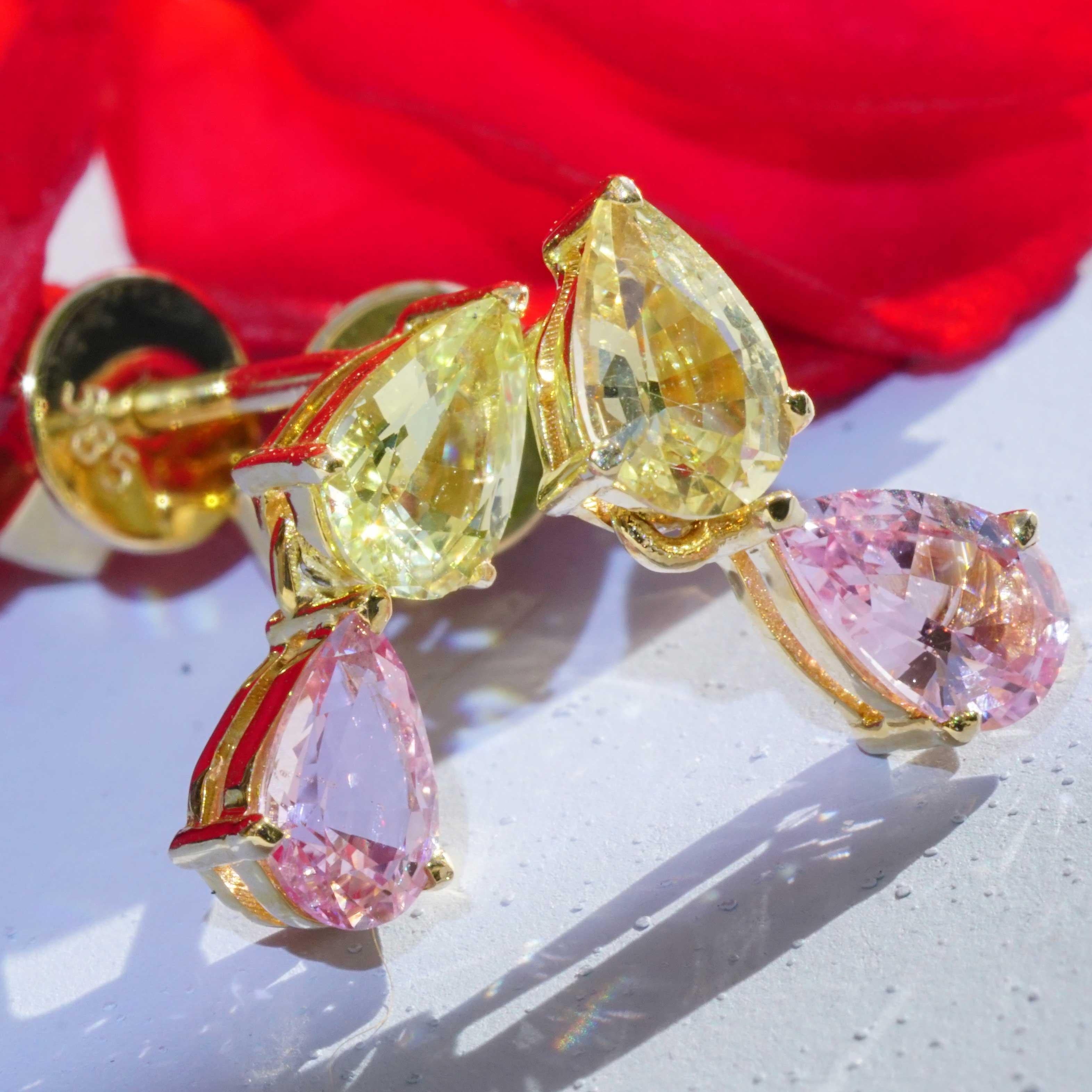 Unheated Sapphire Earrings pink yellow from most famous Ilakaka Mine Madagascar For Sale 1