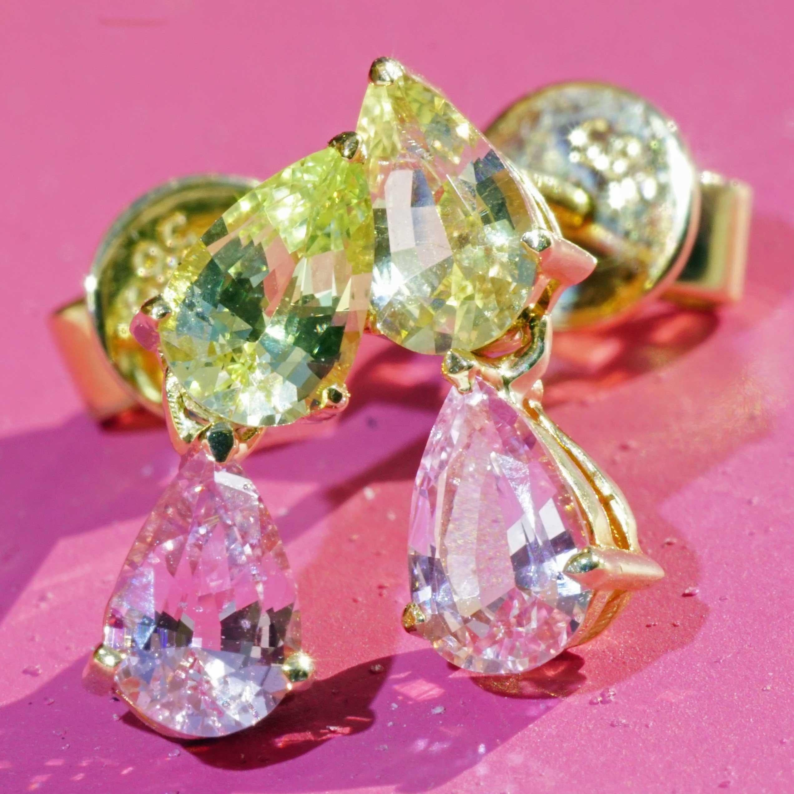 Unheated Sapphire Earrings pink yellow from most famous Ilakaka Mine Madagascar For Sale 2