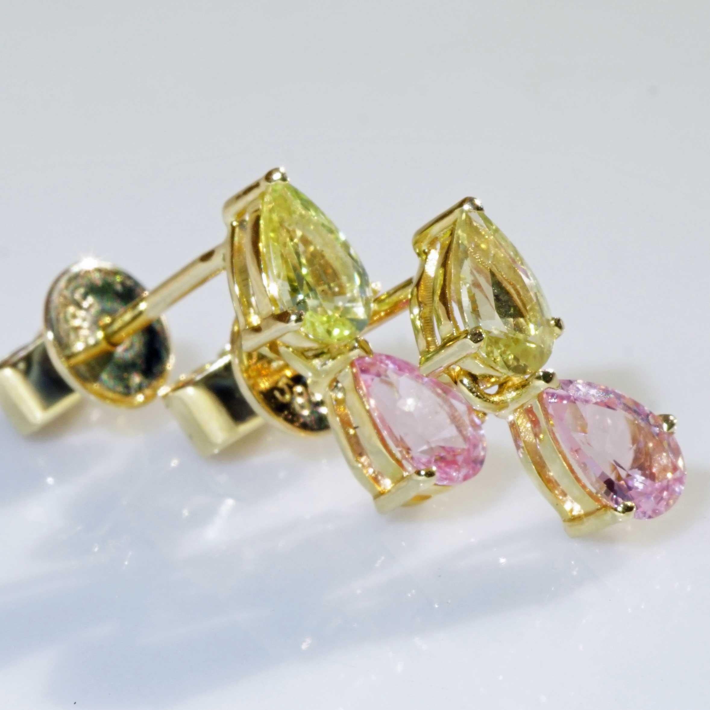 Unheated Sapphire Earrings pink yellow from most famous Ilakaka Mine Madagascar For Sale 3
