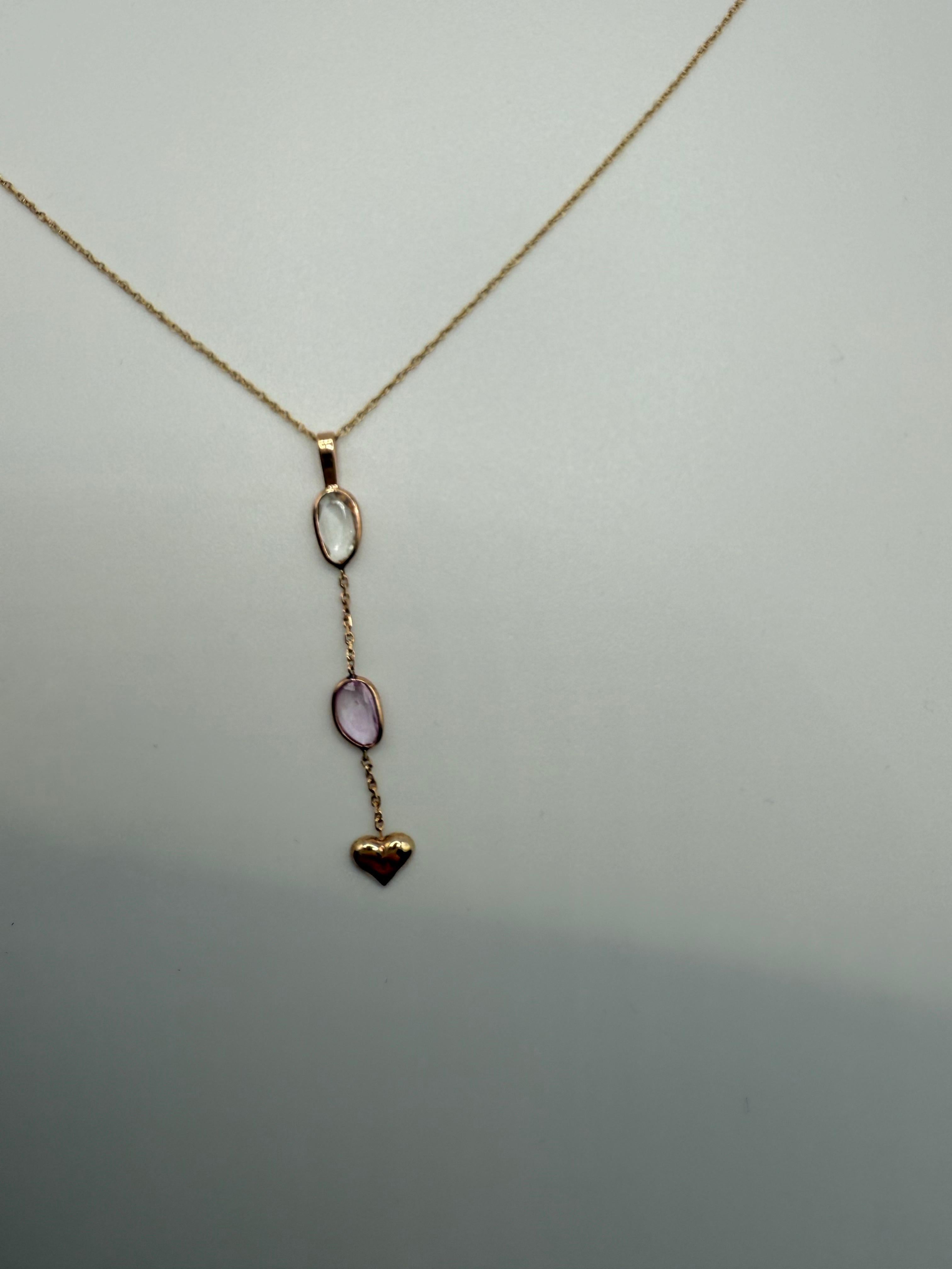 Unheated sapphire pendant necklace Heart pendant necklace sapphire rosecut 14KT For Sale 1