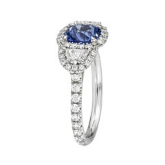 1.69 Carat Unheated Ceylon Blue Sapphire Cushion Diamond Platinum Ring - Merkaba