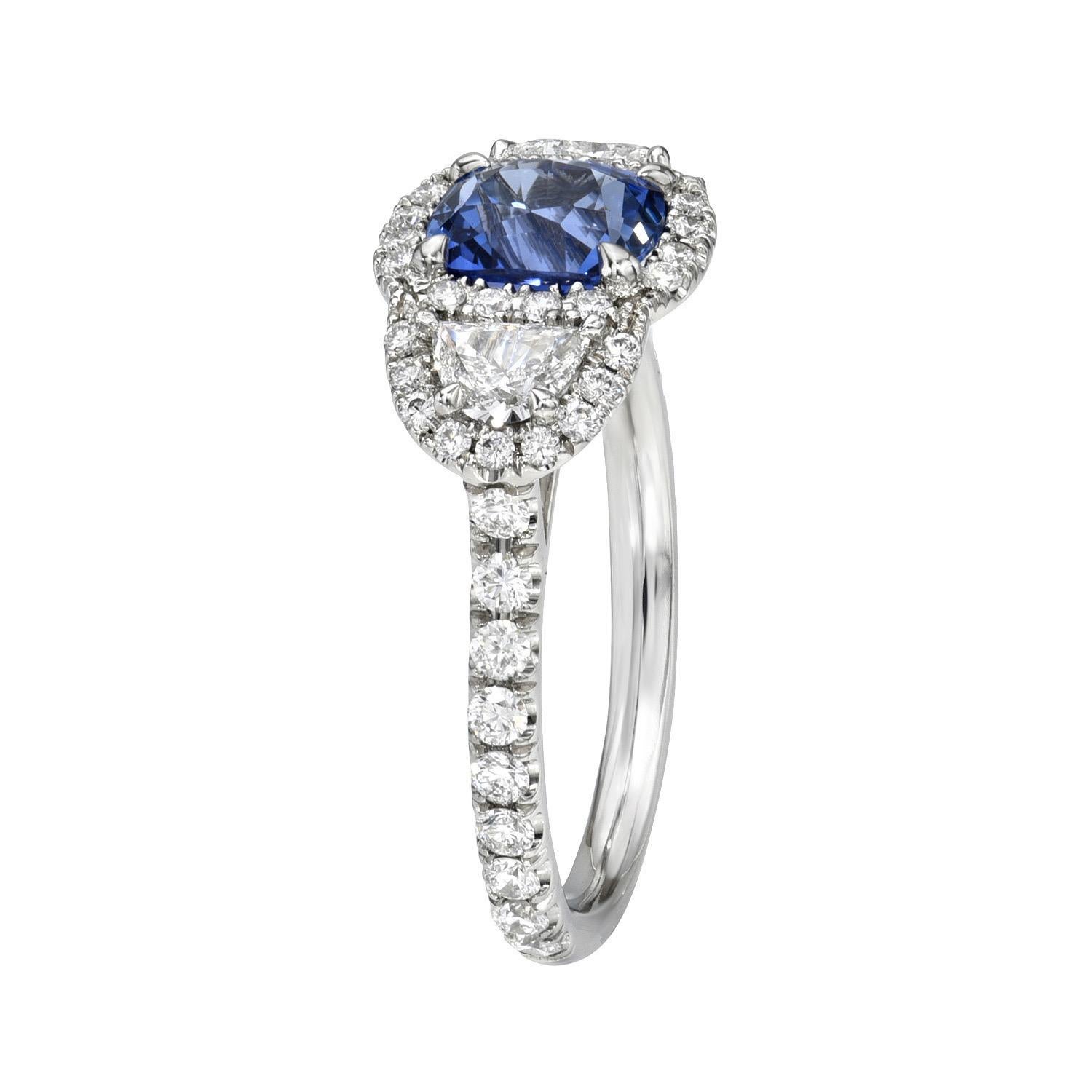 Unheated Sapphire Ring 1.69 Carat Cushion Natural Sri Lanka In New Condition For Sale In Beverly Hills, CA