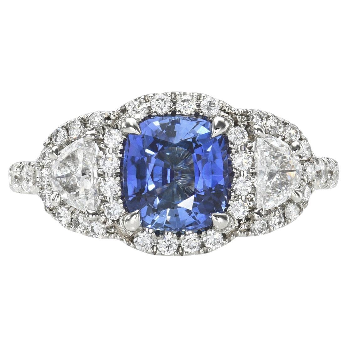 Unheated Sapphire Ring 1.69 Carat Cushion Natural Sri Lanka