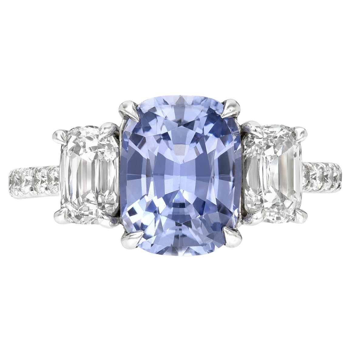 Unheated Sapphire Ring 2.79 Carat Cushion Natural No Heat For Sale