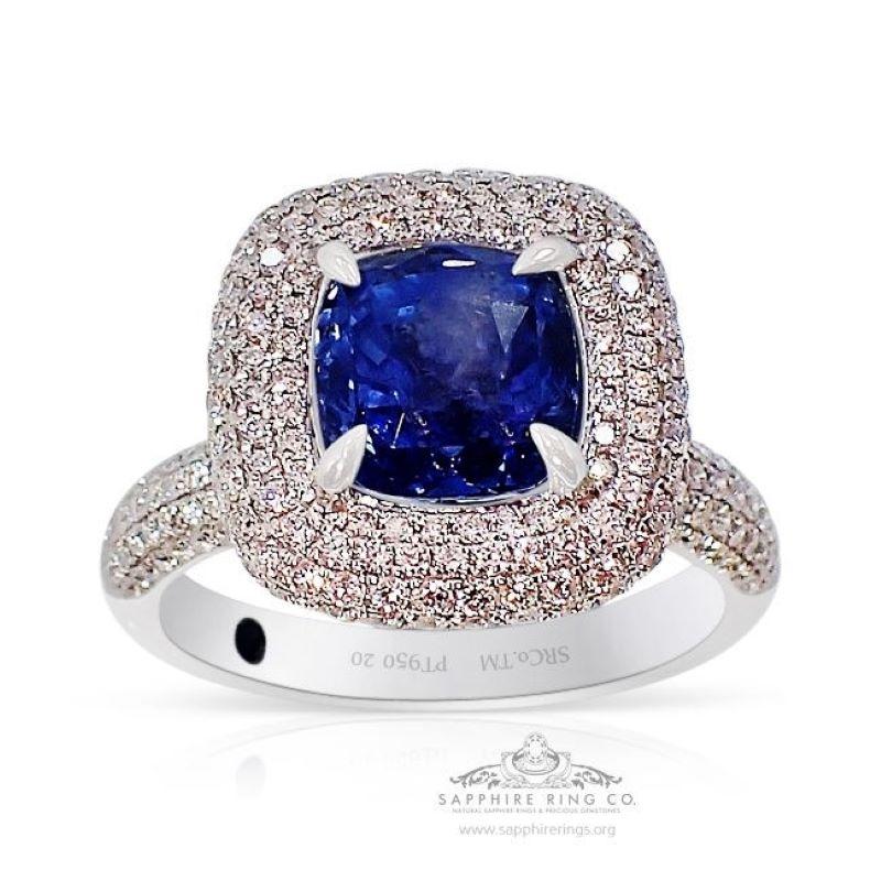 Modern Unheated Sapphire Ring, 3.02 ct Platinum 950 GIA Certified - Ceylon Sapphire For Sale