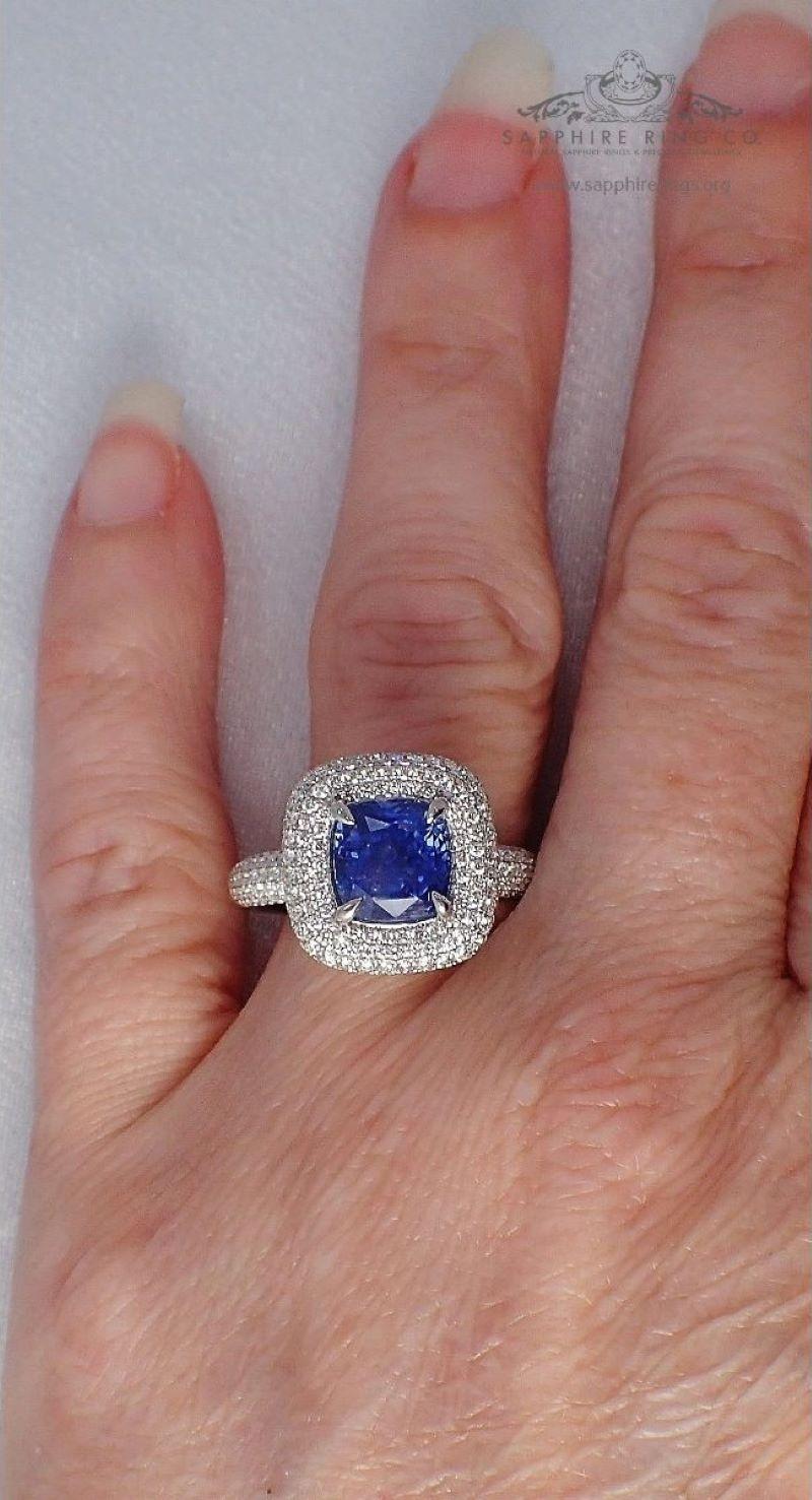 Unheated Sapphire Ring, 3.02 ct Platinum 950 GIA Certified - Ceylon Sapphire For Sale 3