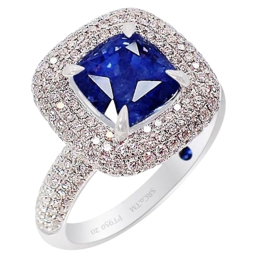 Unheated Sapphire Ring, 3.02 ct Platinum 950 GIA Certified - Ceylon Sapphire For Sale