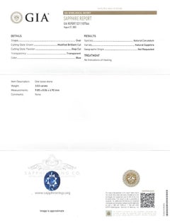 Unheated Sapphire Ring, 3.03ct Platinum GIA Certified Royal Blue Ceylon Sapphire