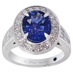 Unheated Sapphire Ring, 3.03ct Platinum GIA Certified Royal Blue Ceylon Sapphire