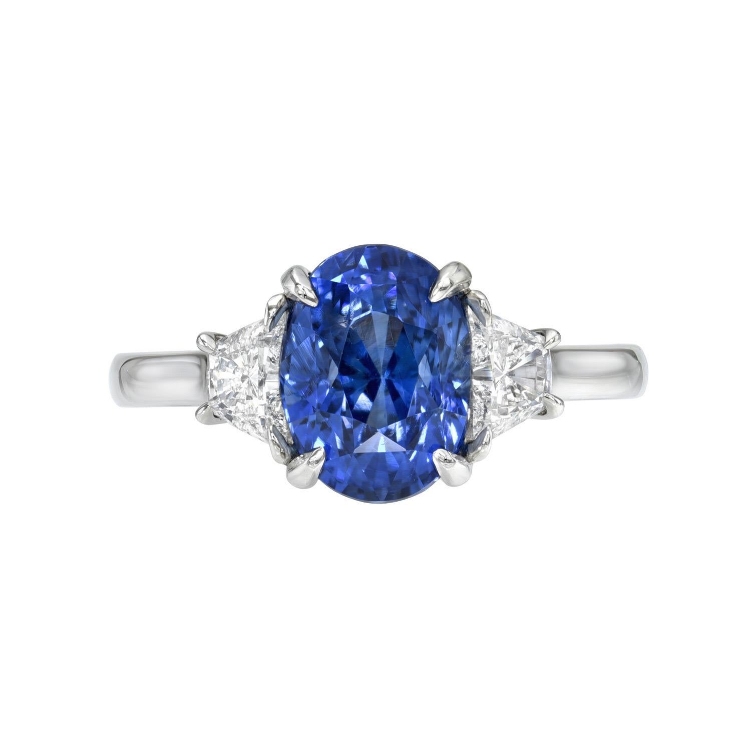 Unheated Sapphire Ring 3.47 Carat Sri Lanka In New Condition For Sale In Beverly Hills, CA