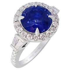 Unheated Sapphire Ring, 5.02 Carat Platinum Ceylon Sapphire GIA Origin Certified
