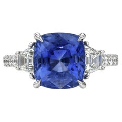 Unheated Sapphire Ring 5.59 Carat cushion Sri Lanka Natural