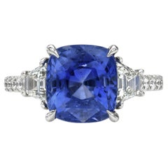 Unheated Sapphire Ring 5.59 Carat cushion Sri Lanka Natural 