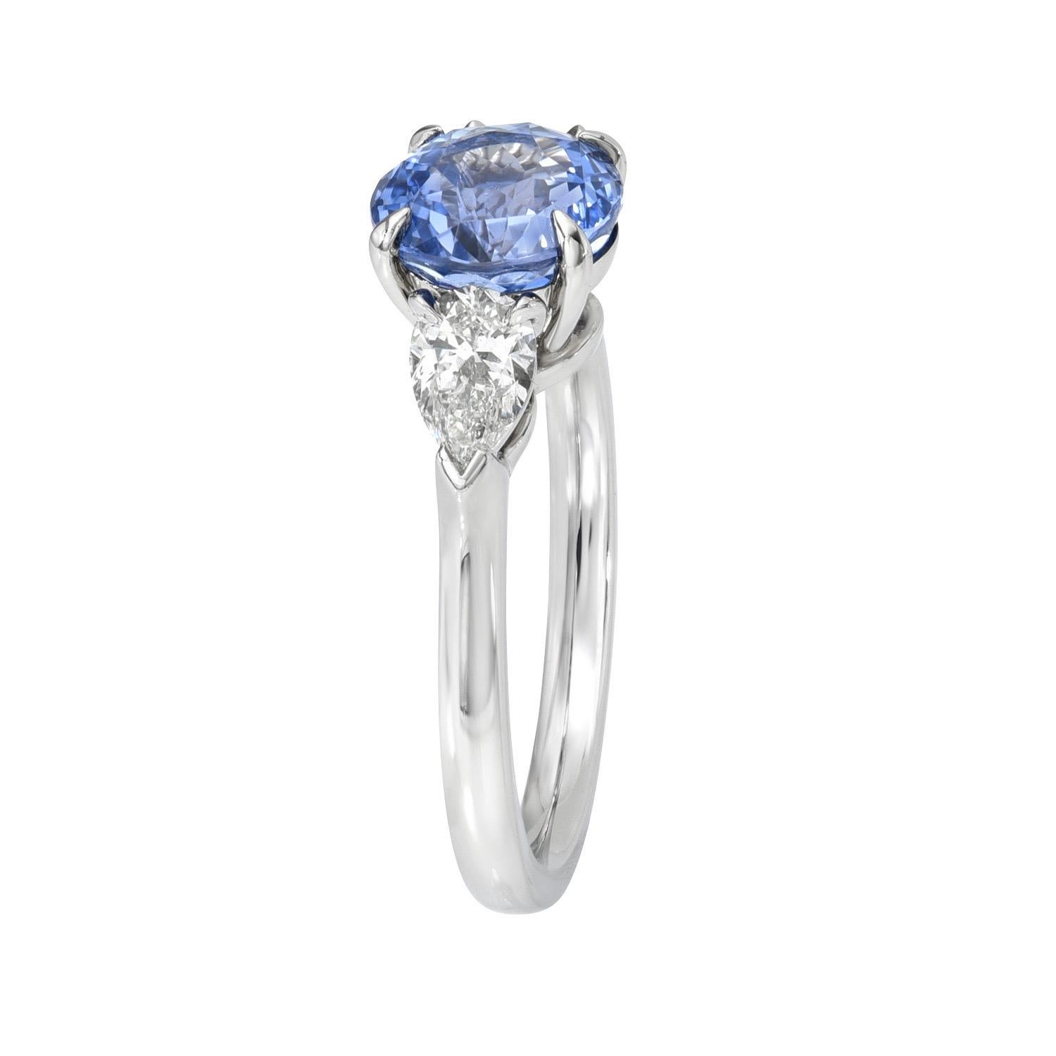 Unheated Sapphire Ring 2.66 Carat Round Natural No Heat Cornflower Blue For Sale 1