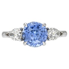 Antique Unheated Sapphire Ring 2.66 Carat Round Natural No Heat Cornflower Blue