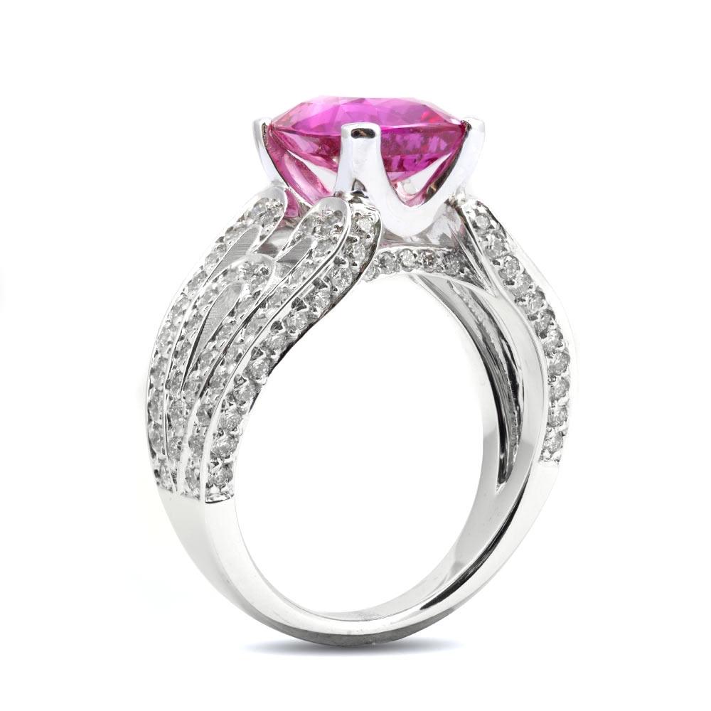 Unerhitzter Saphir Stein 3,57 Karat in 14K Weißgold Ring mit Diamanten / GIA-Bericht (Gemischter Schliff) im Angebot