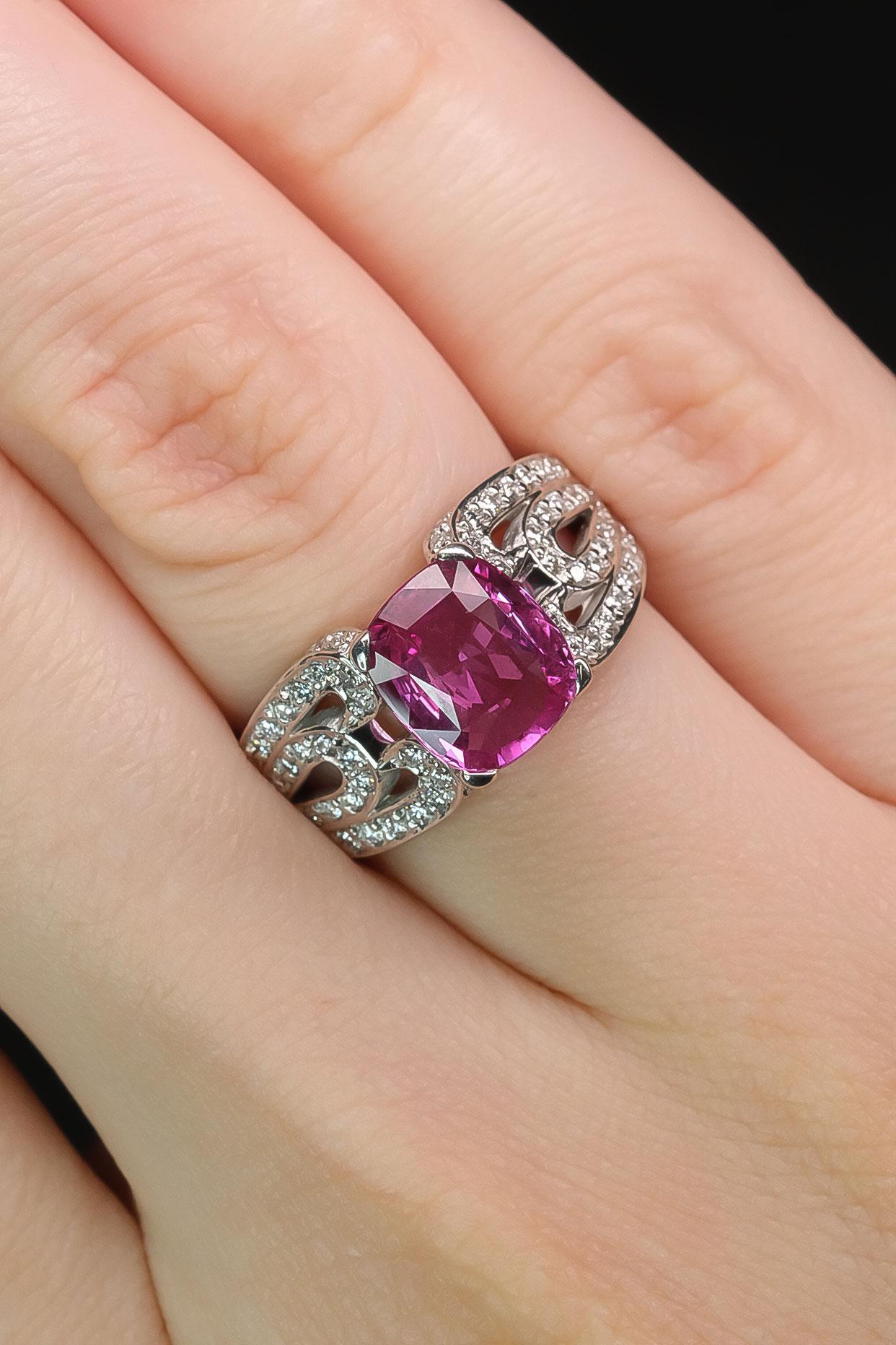 Unerhitzter Saphir Stein 3,57 Karat in 14K Weißgold Ring mit Diamanten / GIA-Bericht im Angebot 4